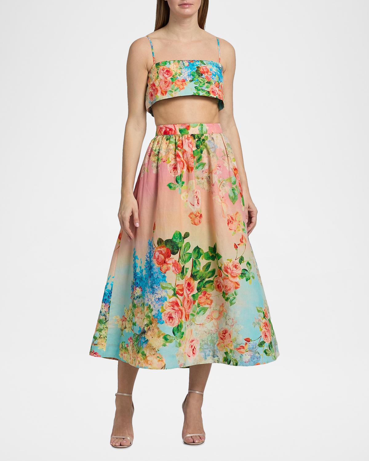 Floral Linen-Cotton Crop Top - thumbnail 2