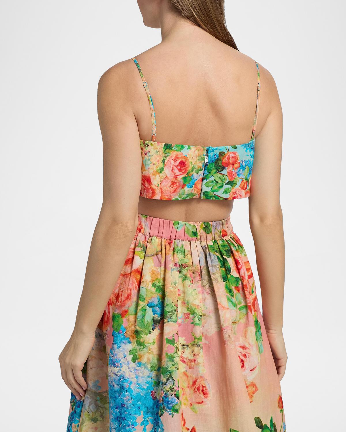 Floral Linen-Cotton Crop Top - thumbnail 3