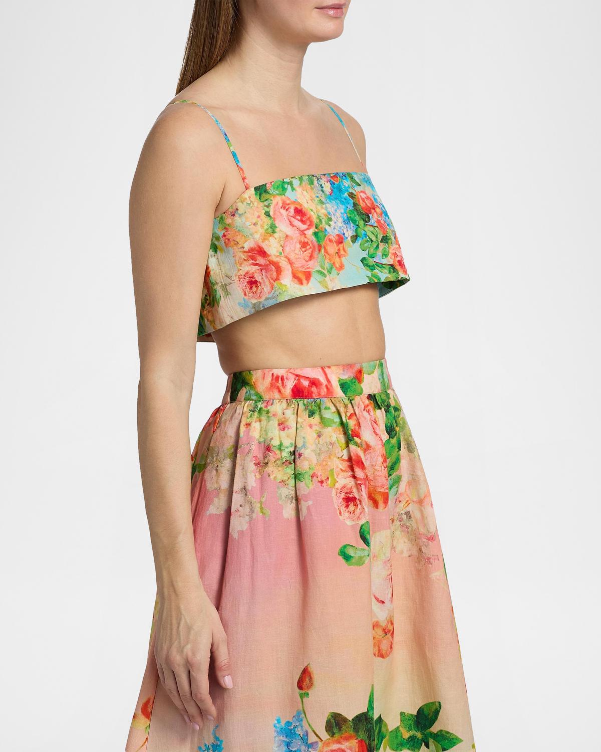 Floral Linen-Cotton Crop Top - thumbnail 6