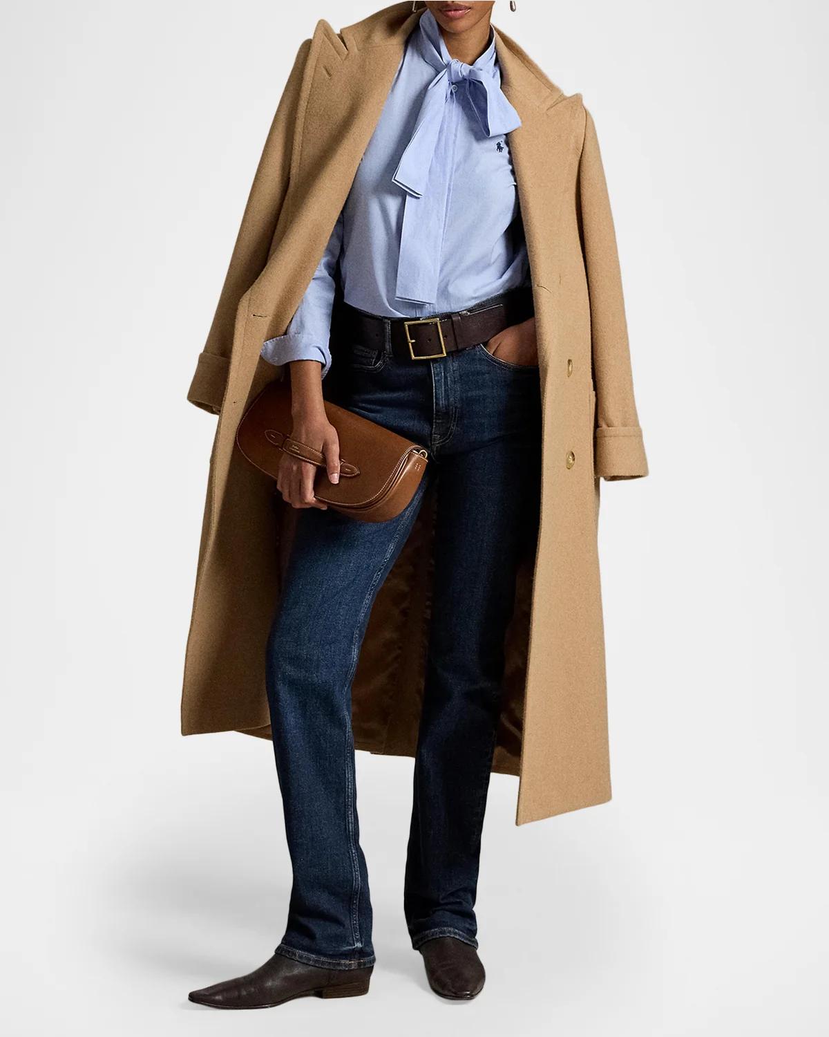 Slim-Fit Cotton Tie-Neck Shirt - thumbnail 2