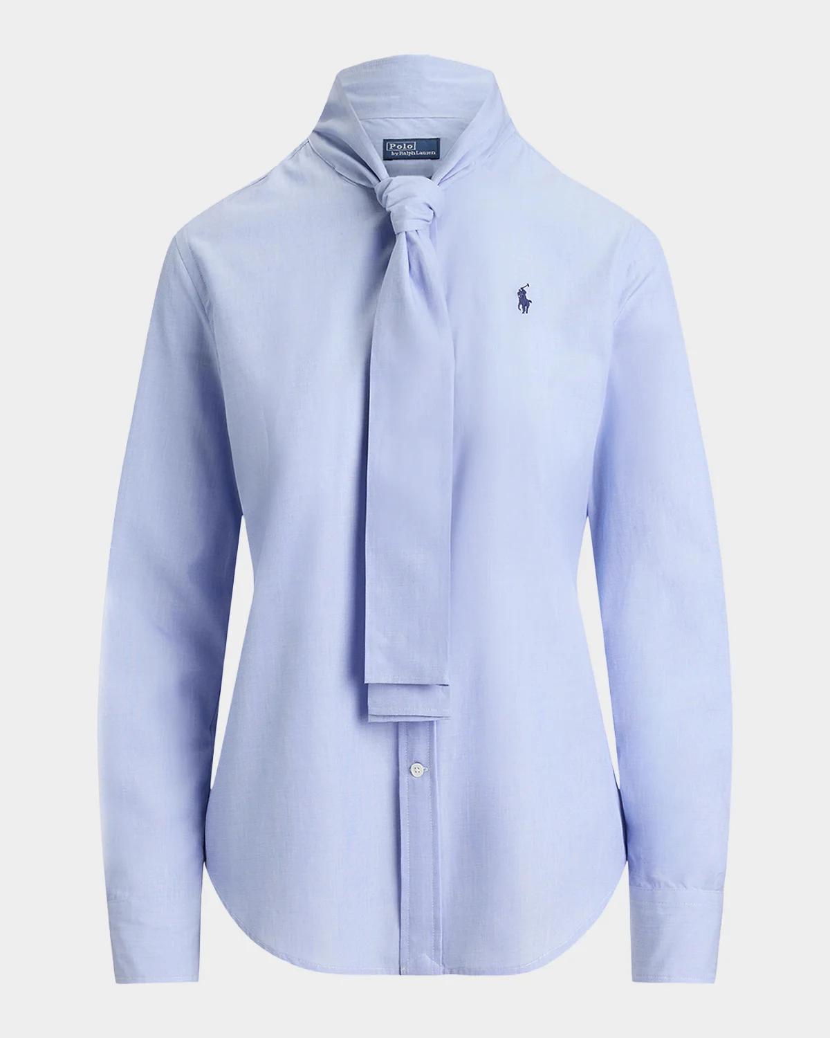 Slim-Fit Cotton Tie-Neck Shirt