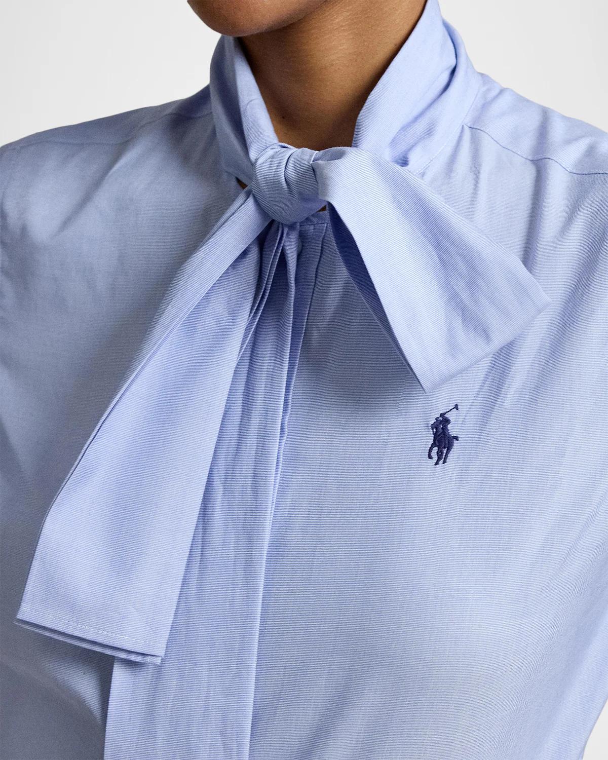 Slim-Fit Cotton Tie-Neck Shirt - thumbnail 5