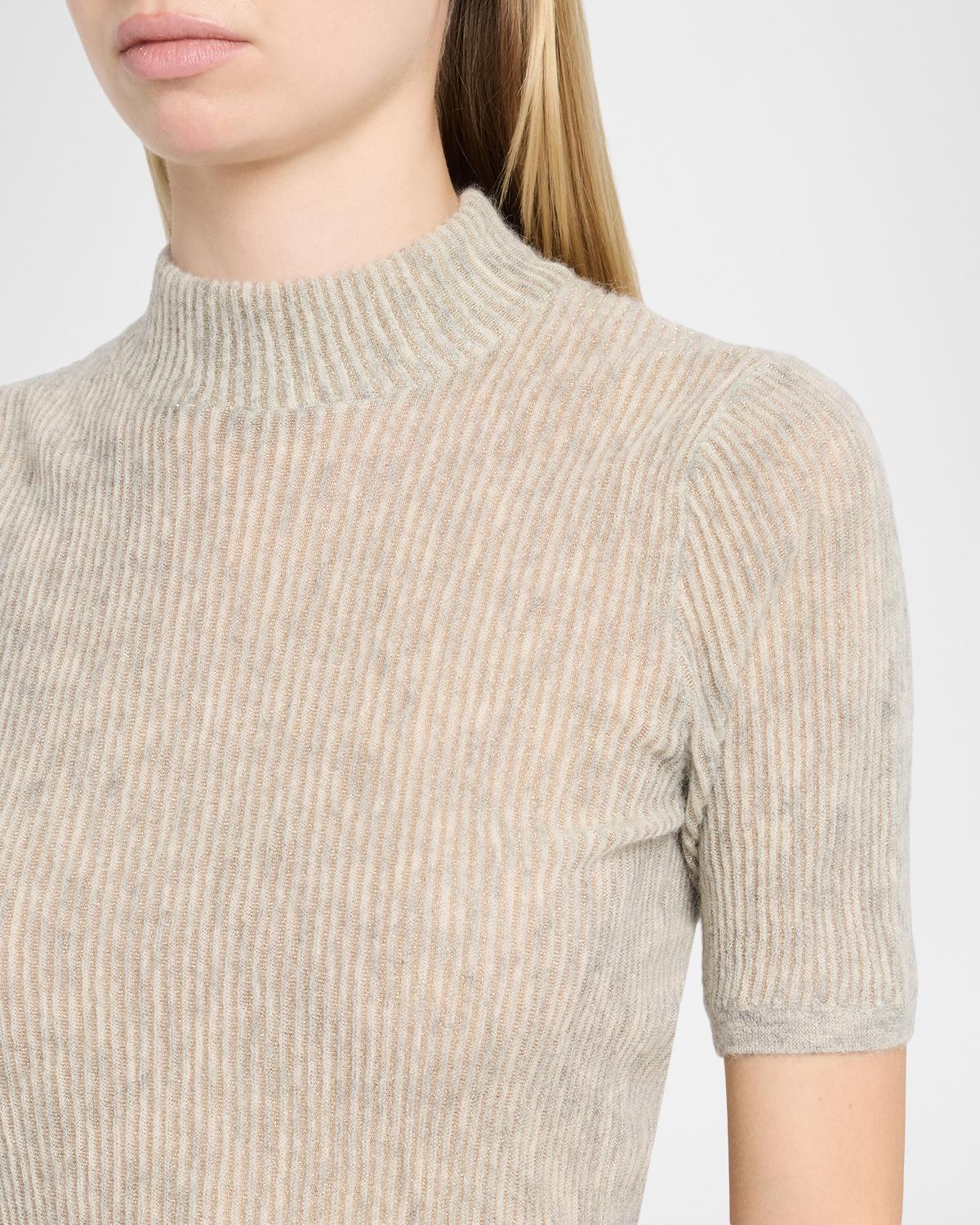 Mock-Neck Metallic Silk-Wool Short-Sleeve Sweater - thumbnail 5