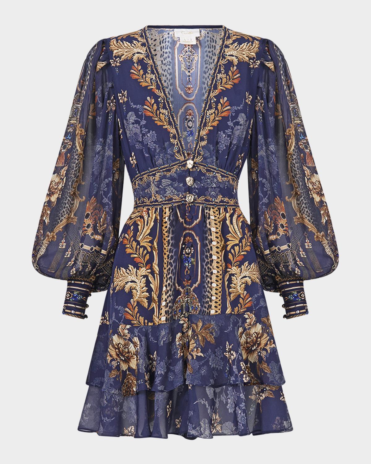 Cloaked in Baroque Tiered Button-Front Mini Dress