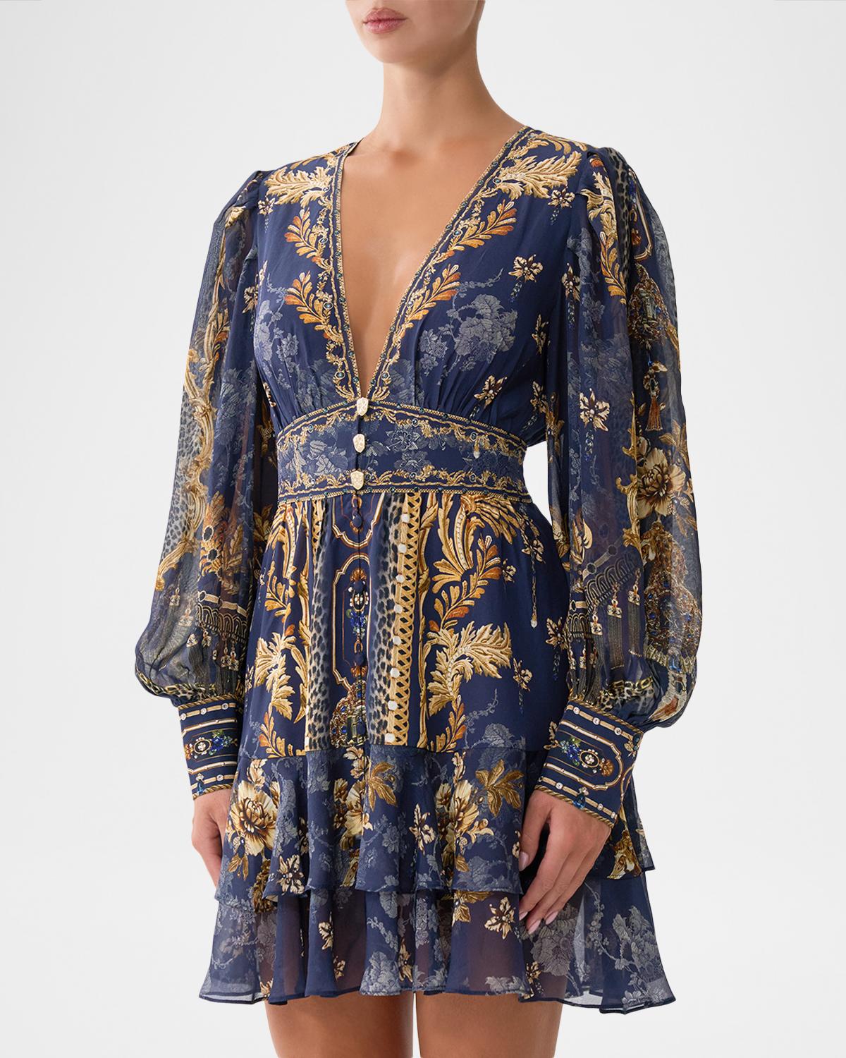 Cloaked in Baroque Tiered Button-Front Mini Dress - thumbnail 6
