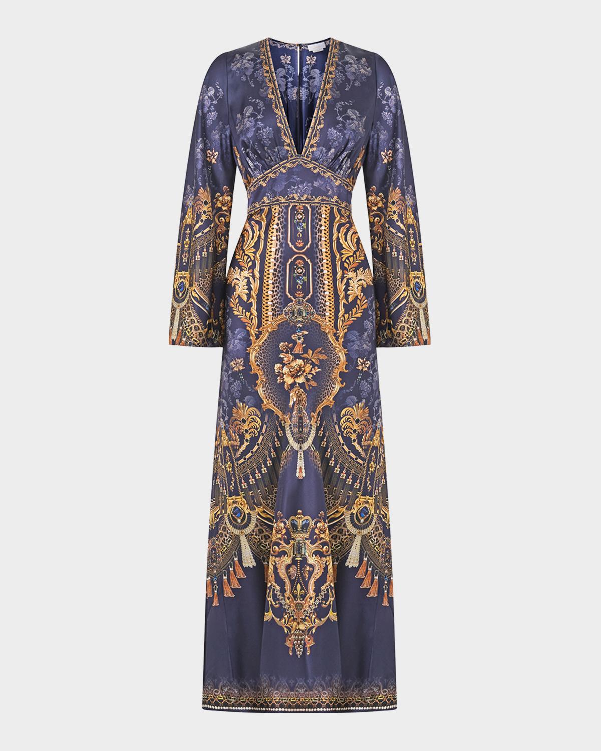 Cloaked in Baroque V-Neck Maxi Dress