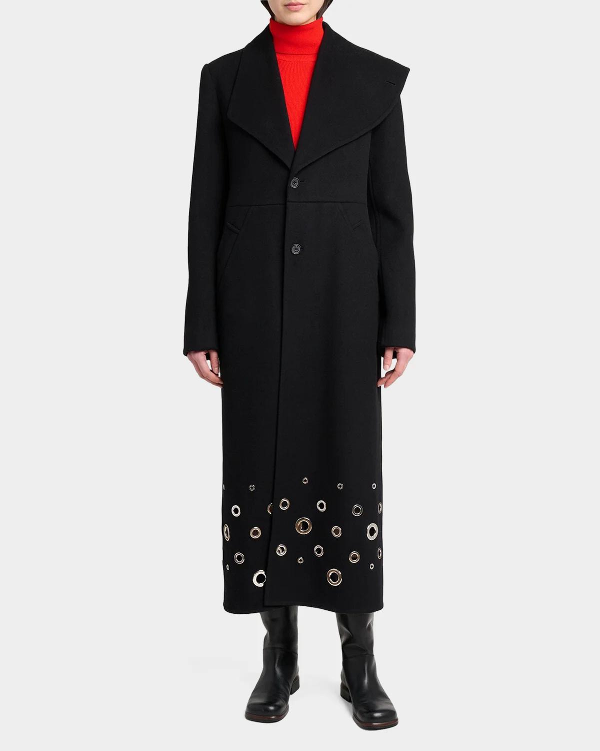 Alix Embellished Compact Melton Wool Long Coat - thumbnail 2