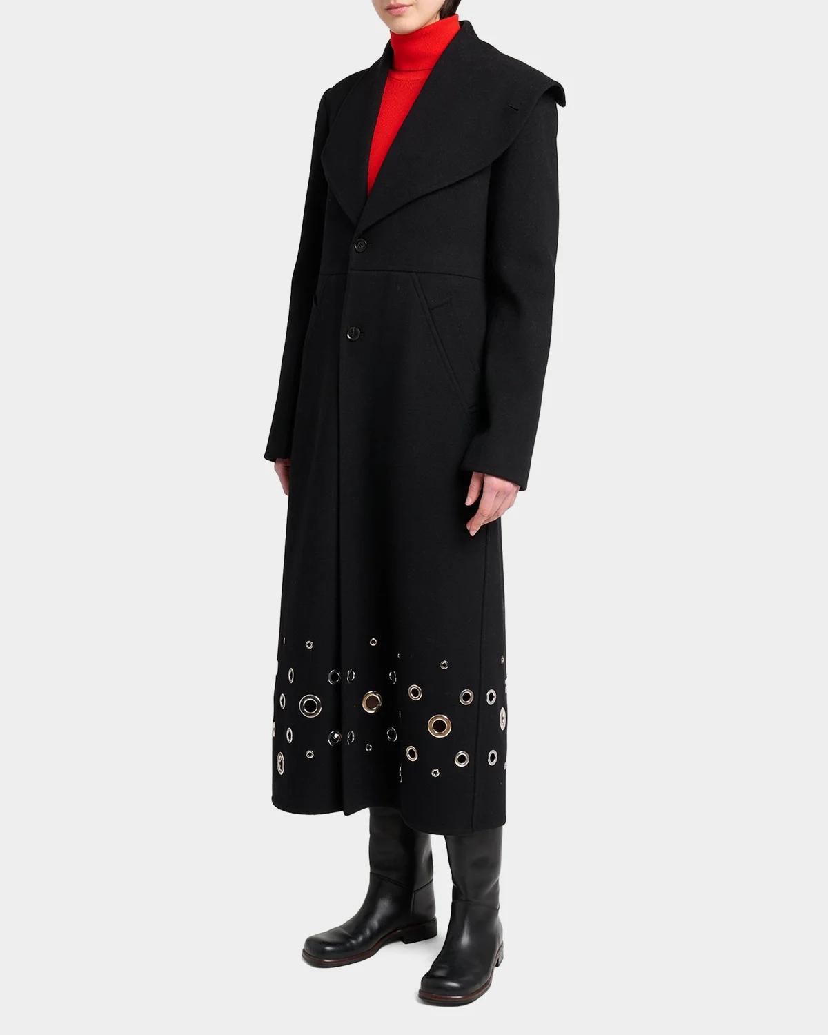 Alix Embellished Compact Melton Wool Long Coat - thumbnail 4