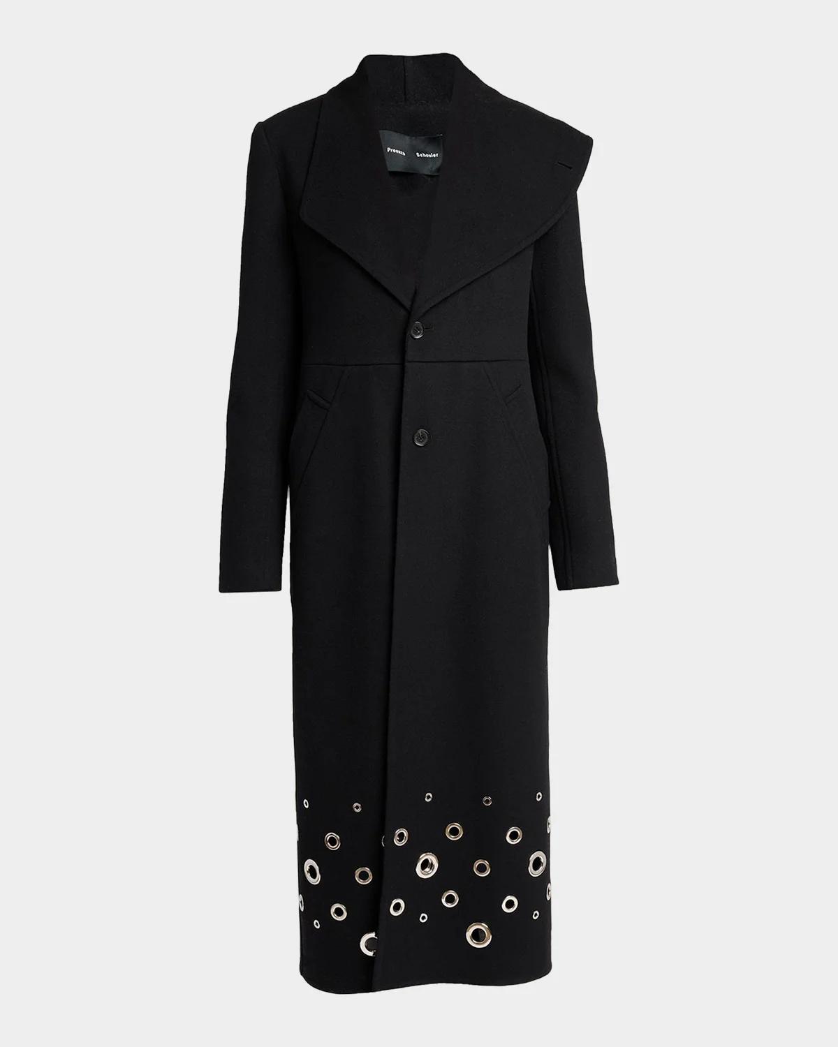 Alix Embellished Compact Melton Wool Long Coat