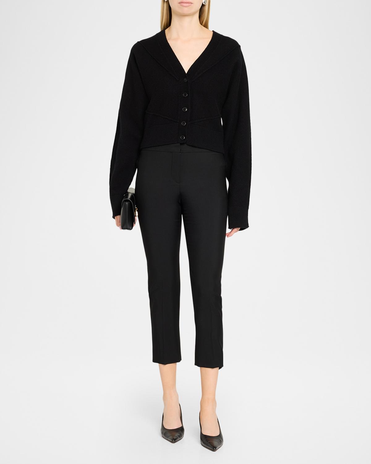 Sculptural Merino Wool Crop V-Neck Cardigan - thumbnail 2
