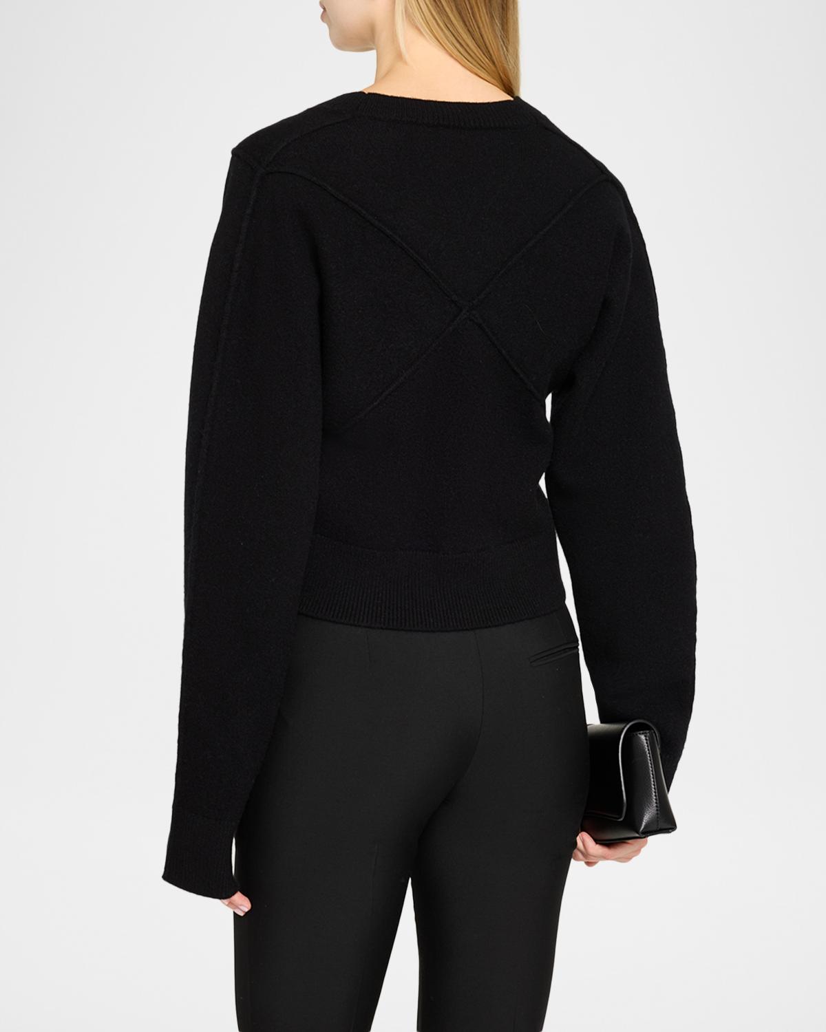 Sculptural Merino Wool Crop V-Neck Cardigan - thumbnail 3