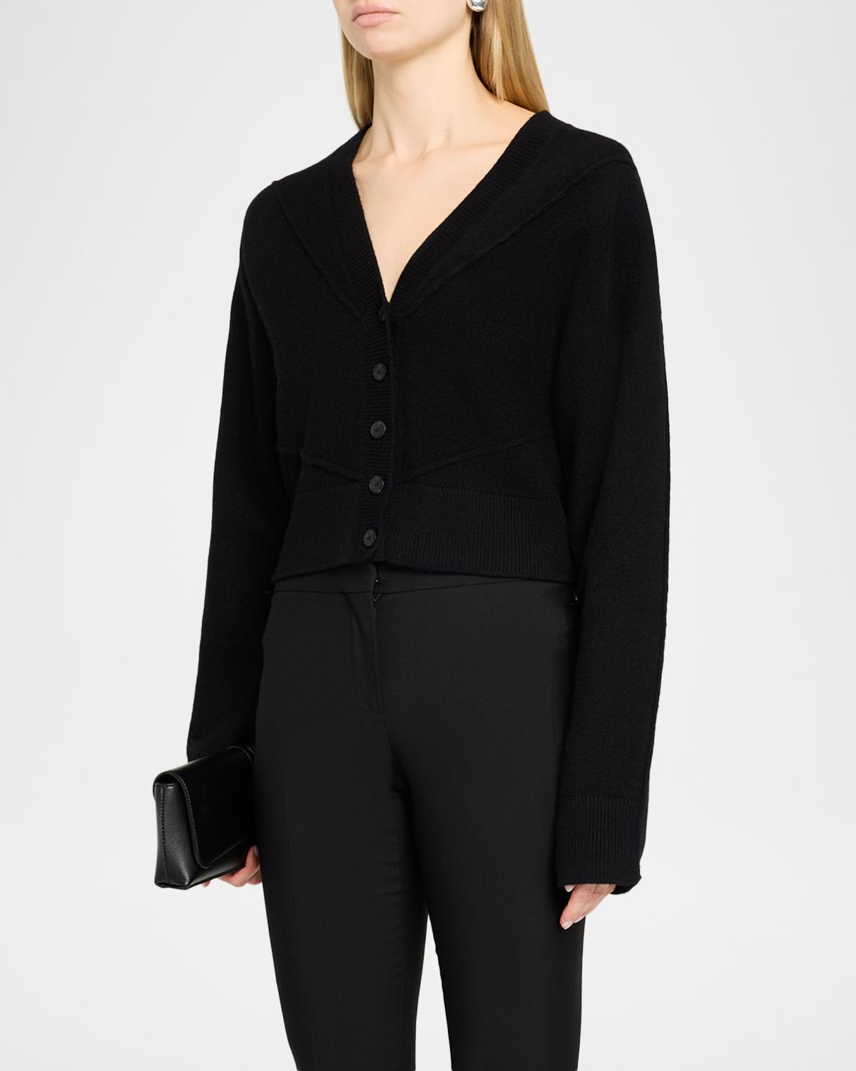 Sculptural Merino Wool Crop V-Neck Cardigan - thumbnail 4