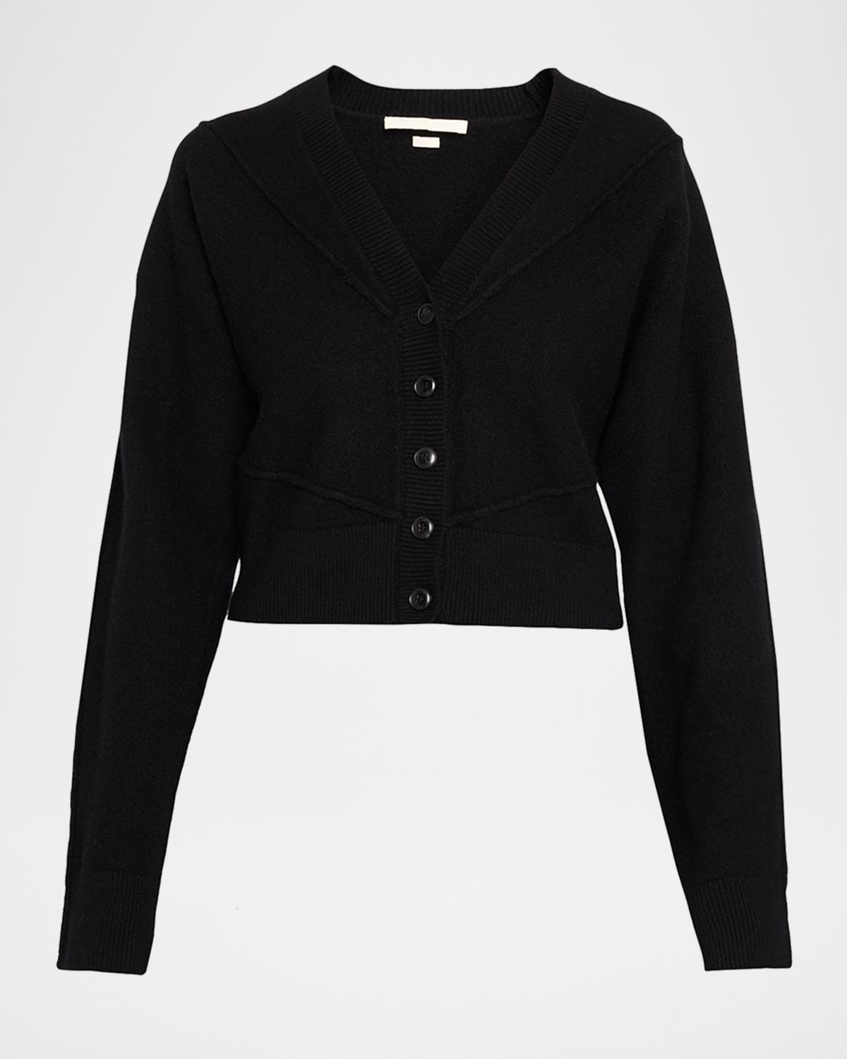 Sculptural Merino Wool Crop V-Neck Cardigan