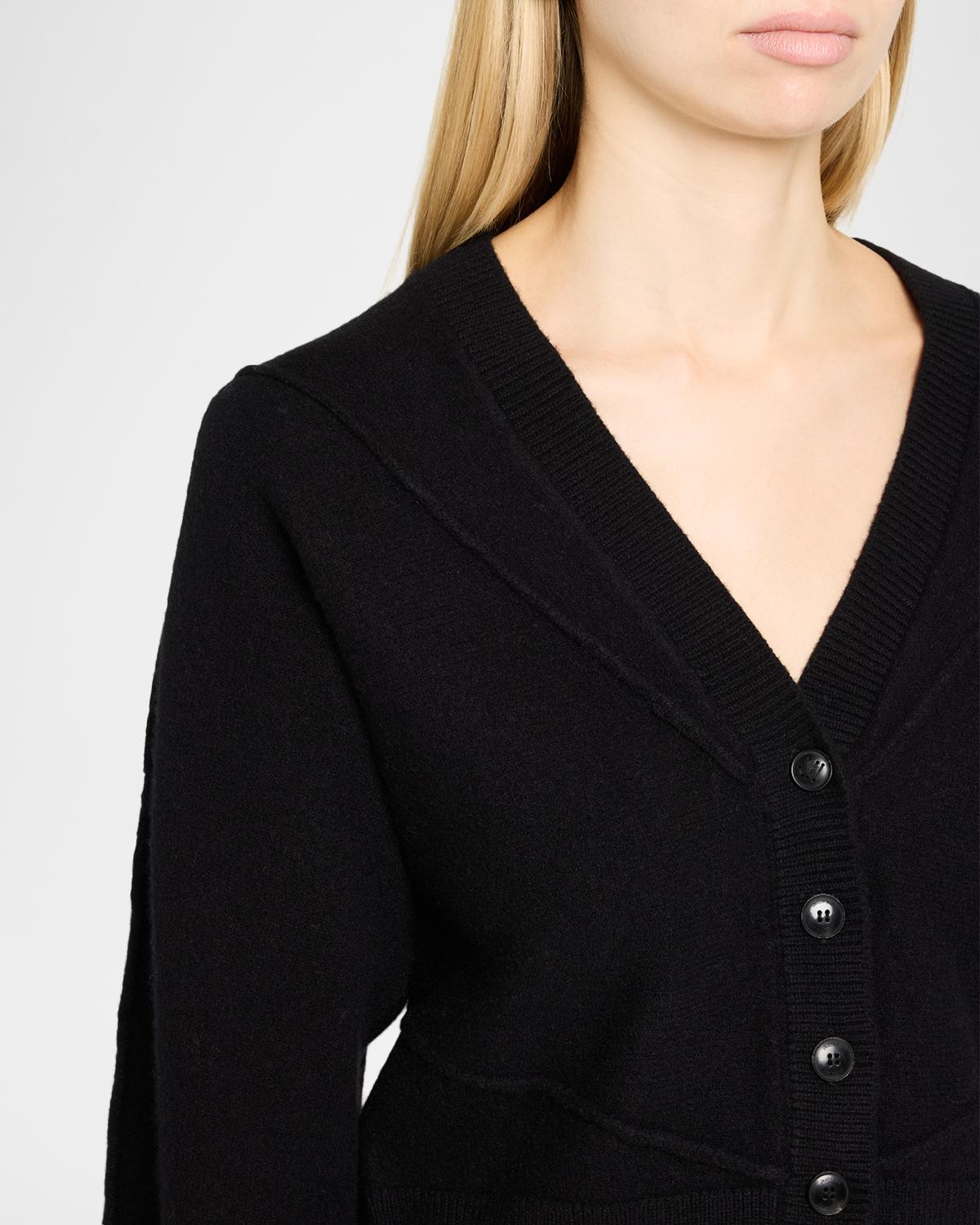 Sculptural Merino Wool Crop V-Neck Cardigan - thumbnail 5