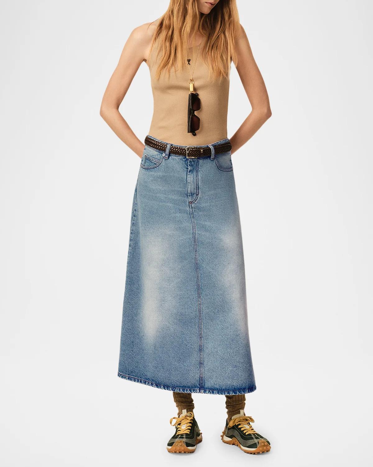 Ami Paris A-Line Denim Midi Skirt | Neiman Marcus