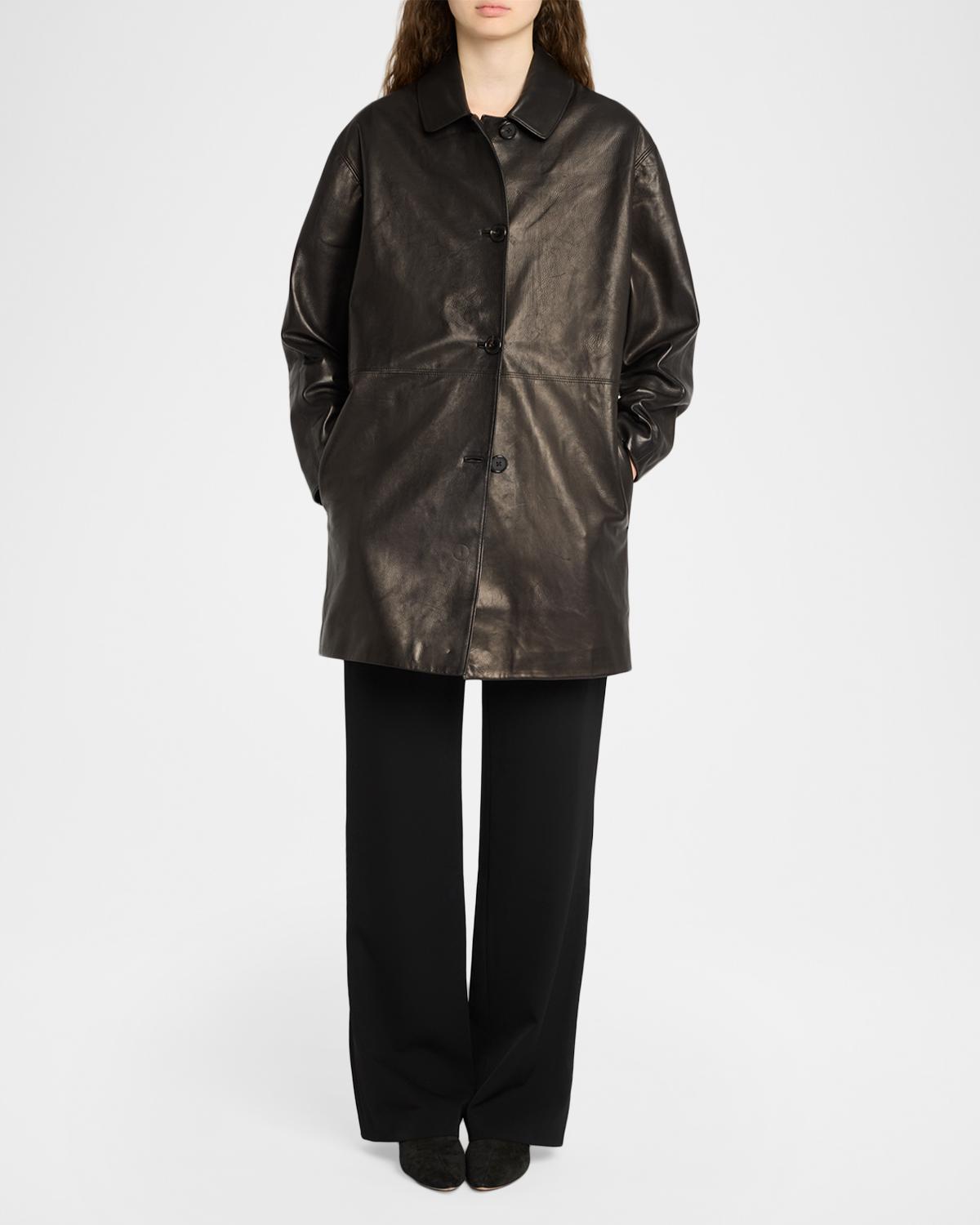 Donata Leather Single-Breasted Coat - thumbnail 2
