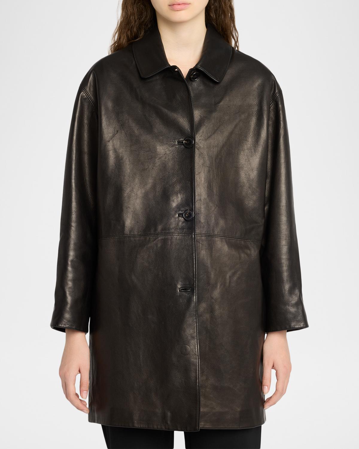 Donata Leather Single-Breasted Coat - thumbnail 4