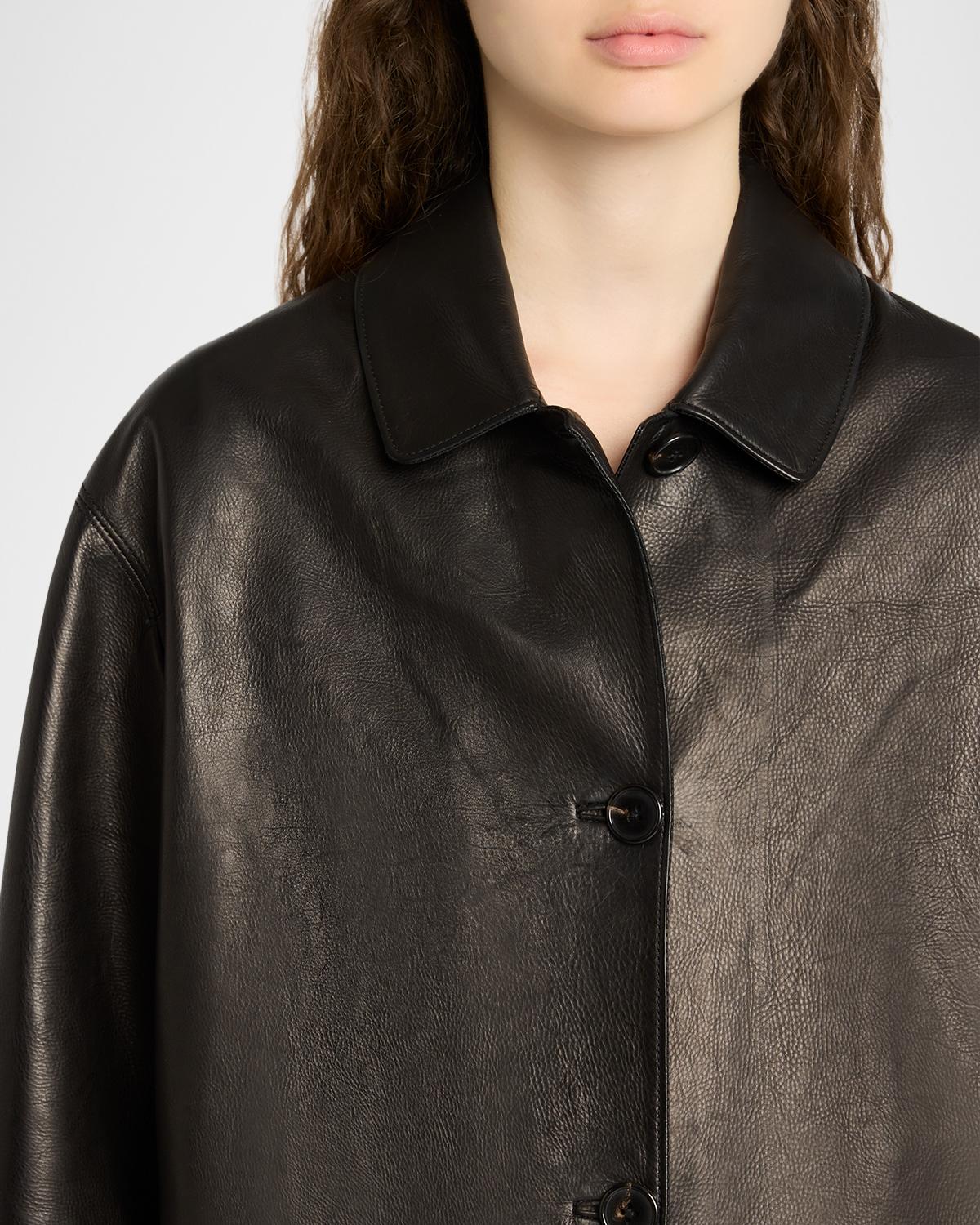 Donata Leather Single-Breasted Coat - thumbnail 5
