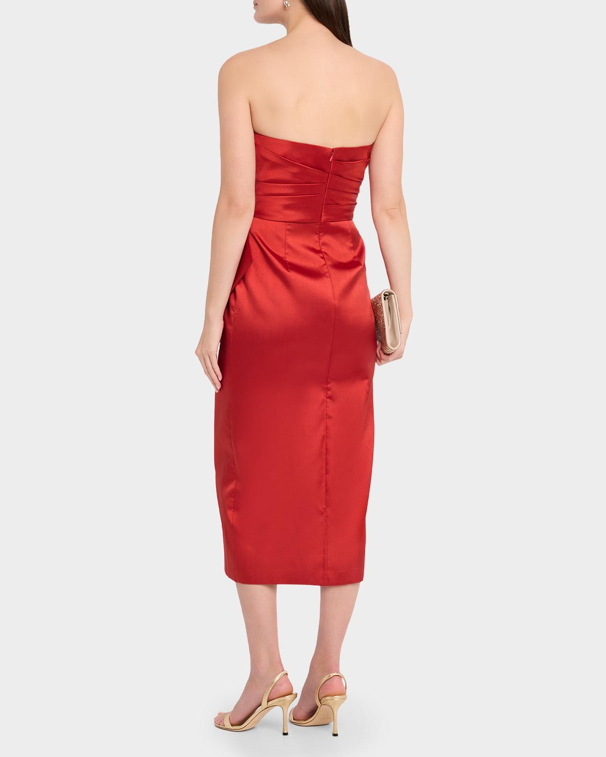 Dorothea Draped Strapless Midi Dress - thumbnail 3