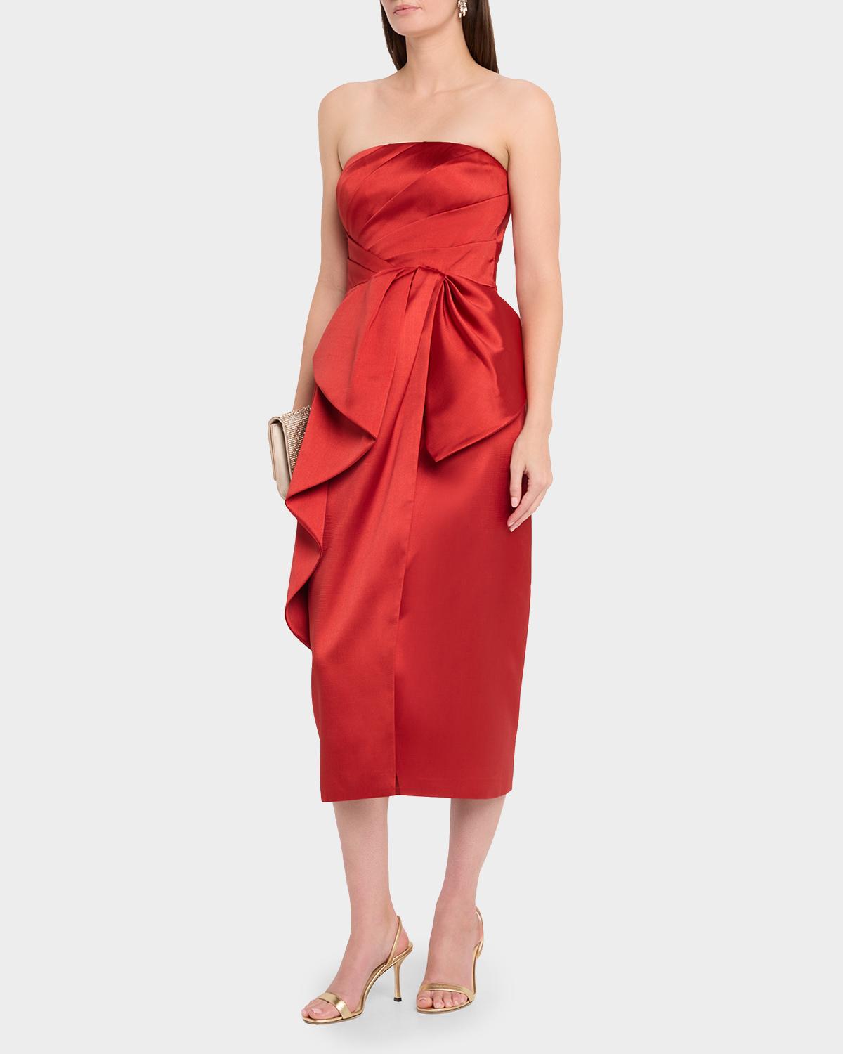 Dorothea Draped Strapless Midi Dress - thumbnail 4