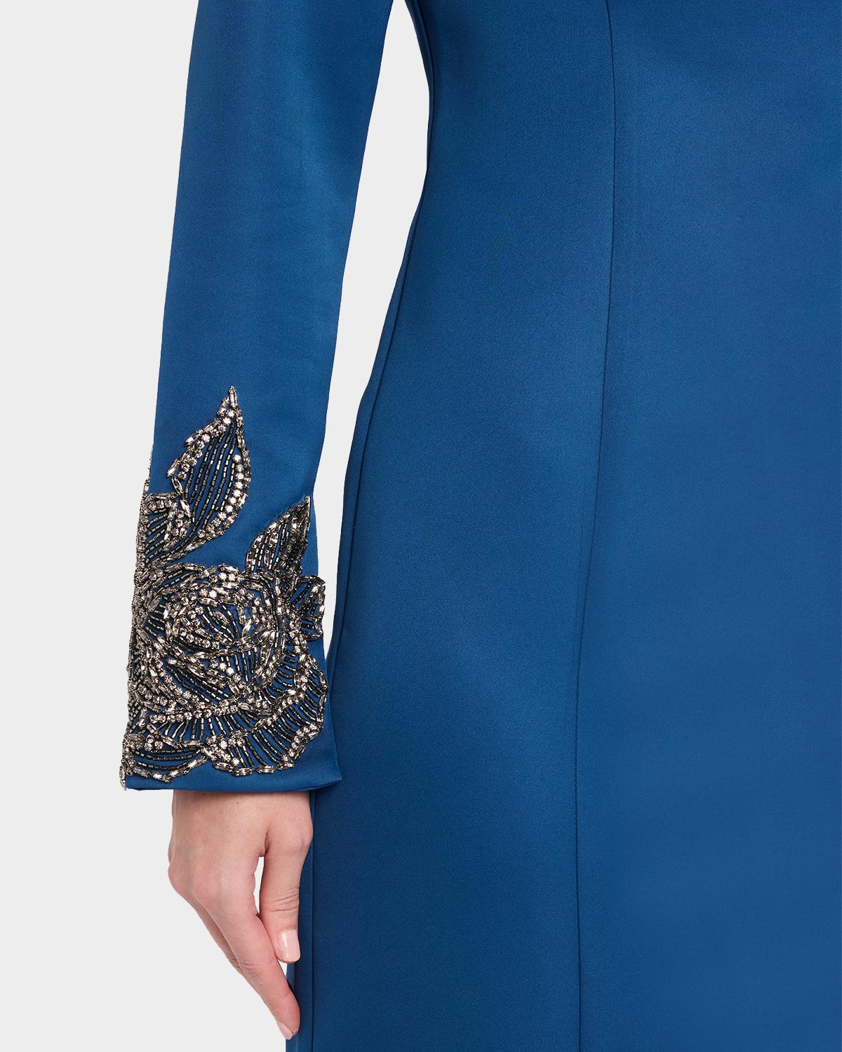 Thea Embroidered Duchess Satin Column Gown - thumbnail 5