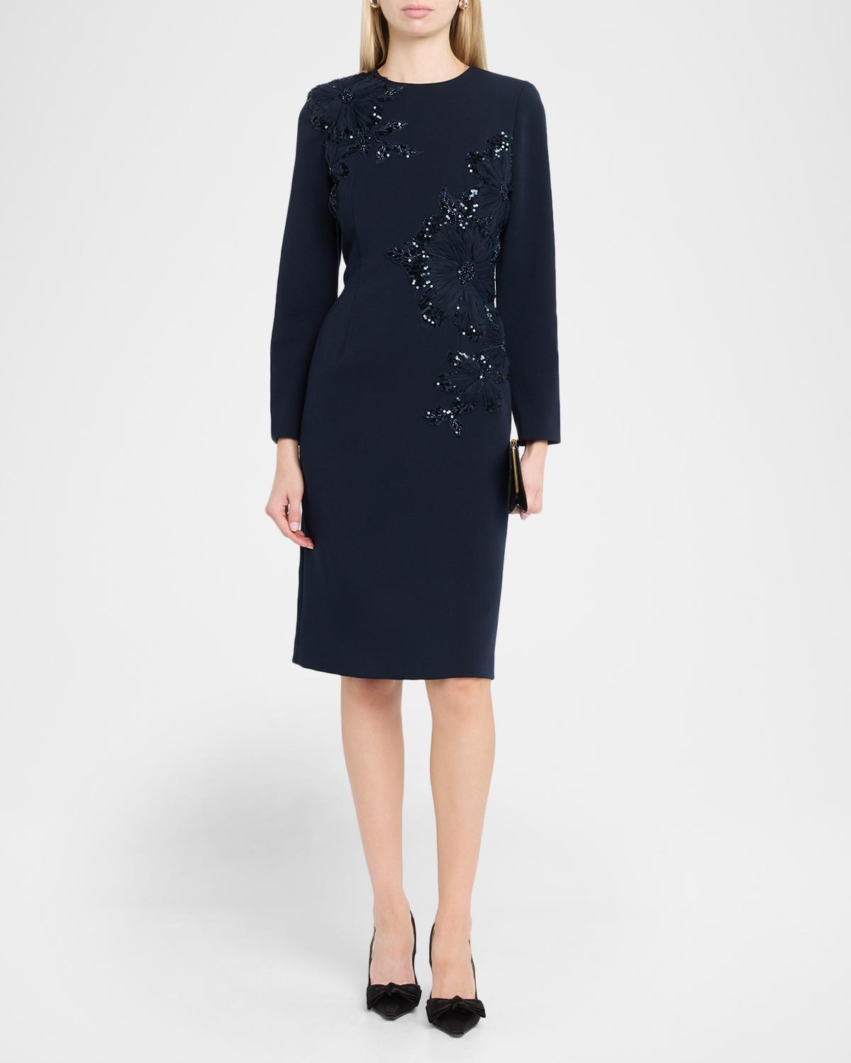 Sequin Floral Applique Crepe Dress - thumbnail 2