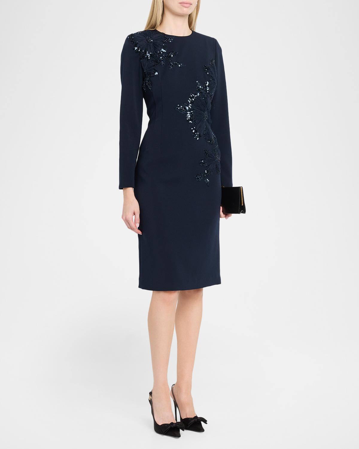 Sequin Floral Applique Crepe Dress - thumbnail 4