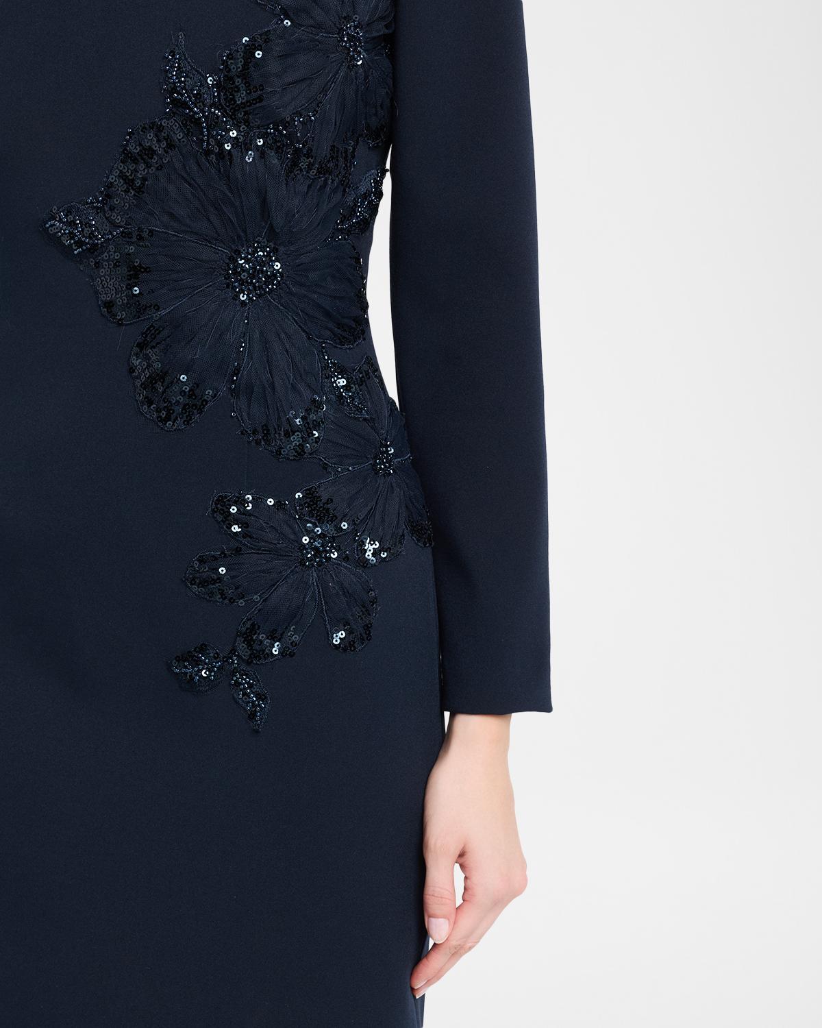 Sequin Floral Applique Crepe Dress - thumbnail 5
