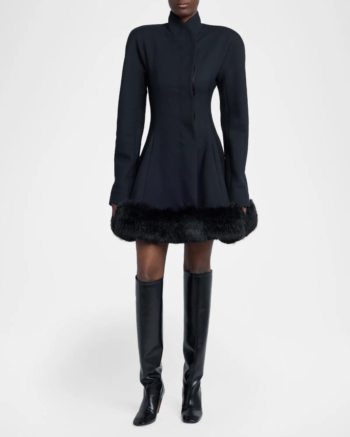 Faux-Fur Trim Wool Peplum Jacket - thumbnail 2
