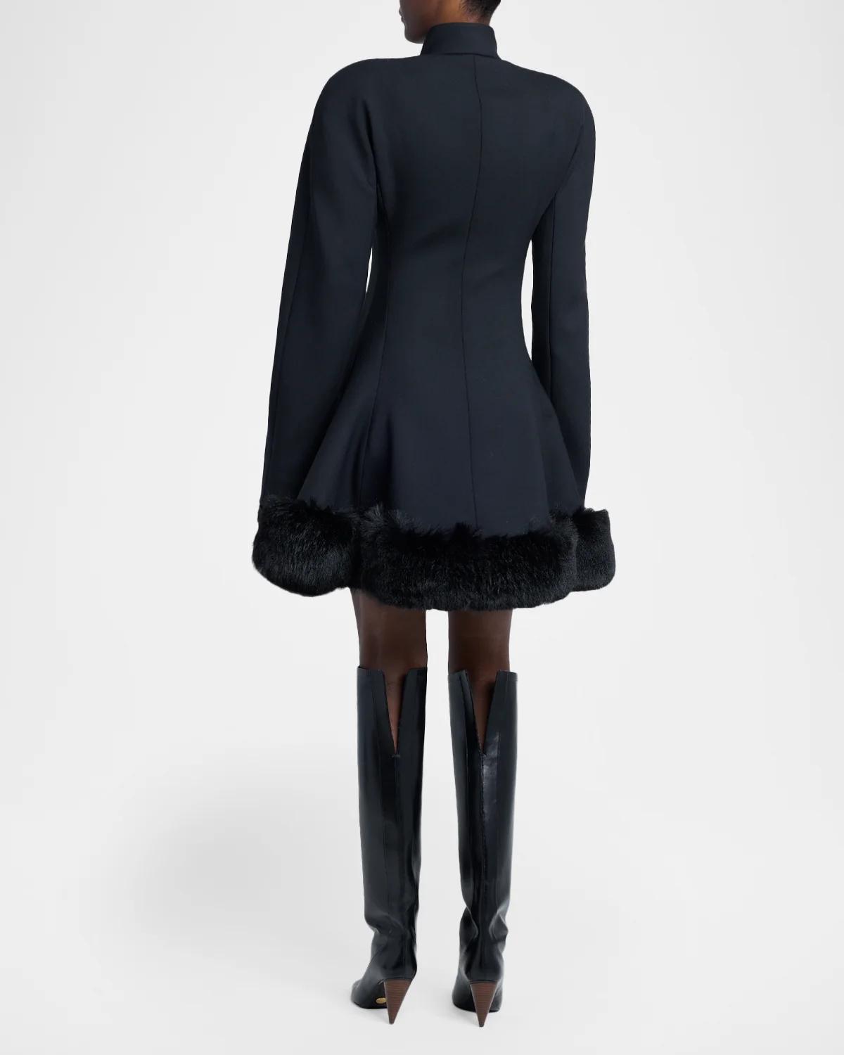 Faux-Fur Trim Wool Peplum Jacket - thumbnail 3