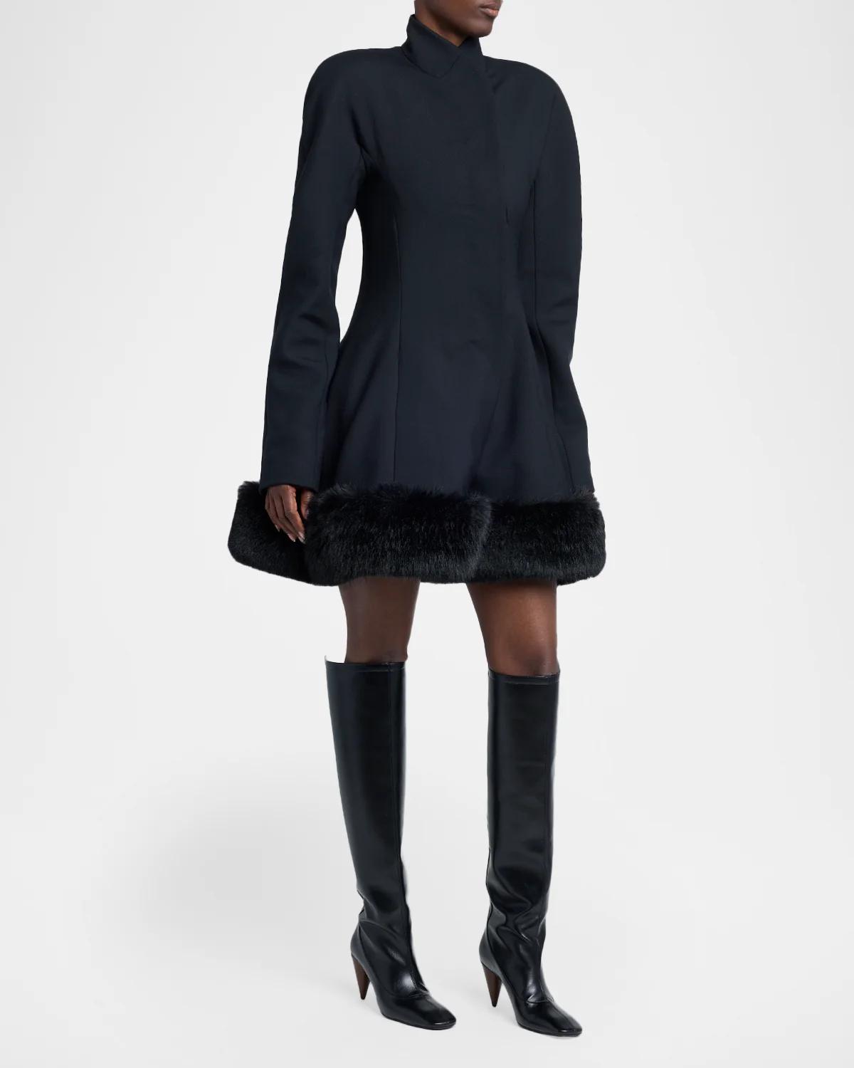 Faux-Fur Trim Wool Peplum Jacket - thumbnail 4