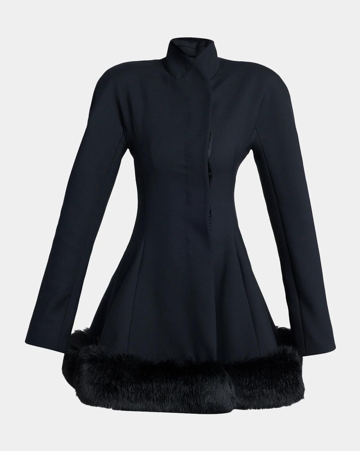 Faux-Fur Trim Wool Peplum Jacket