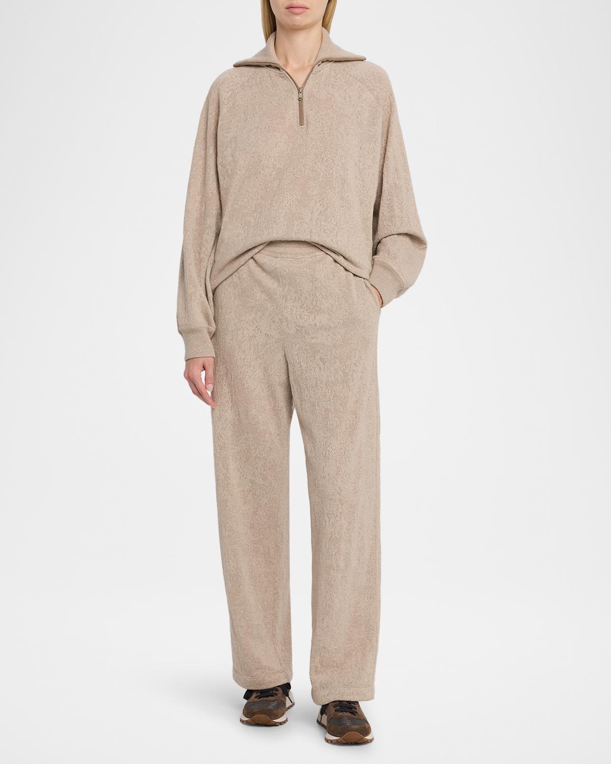 Jersey Lace Pointelle Knit Quarter-Zip Sweater - thumbnail 2