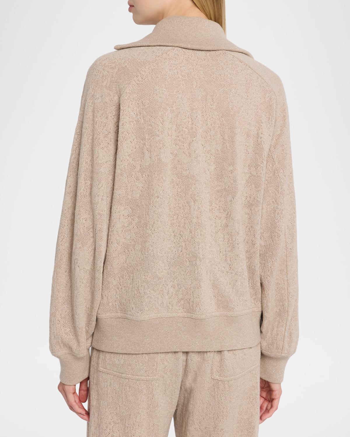 Jersey Lace Pointelle Knit Quarter-Zip Sweater - thumbnail 3