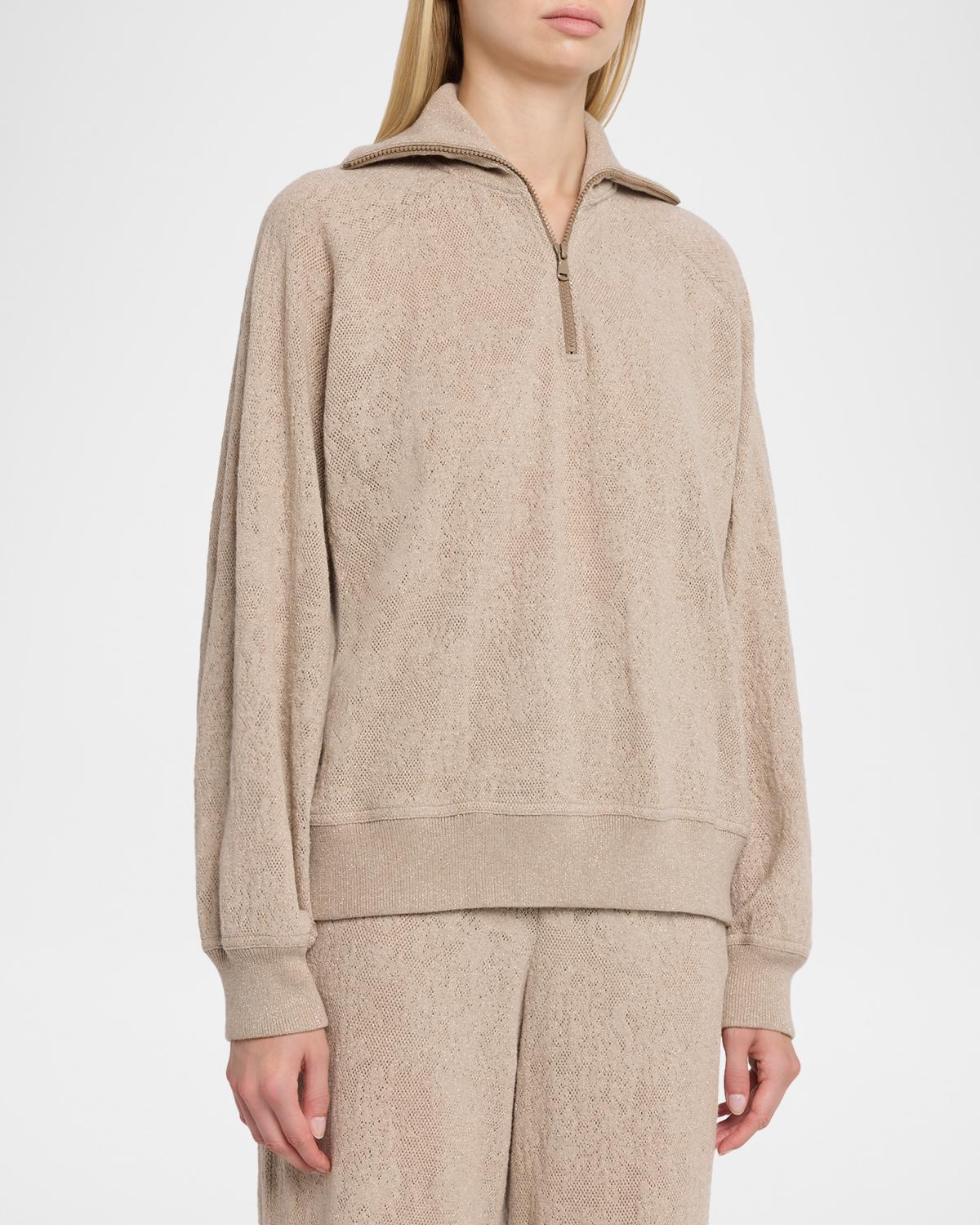 Jersey Lace Pointelle Knit Quarter-Zip Sweater - thumbnail 4