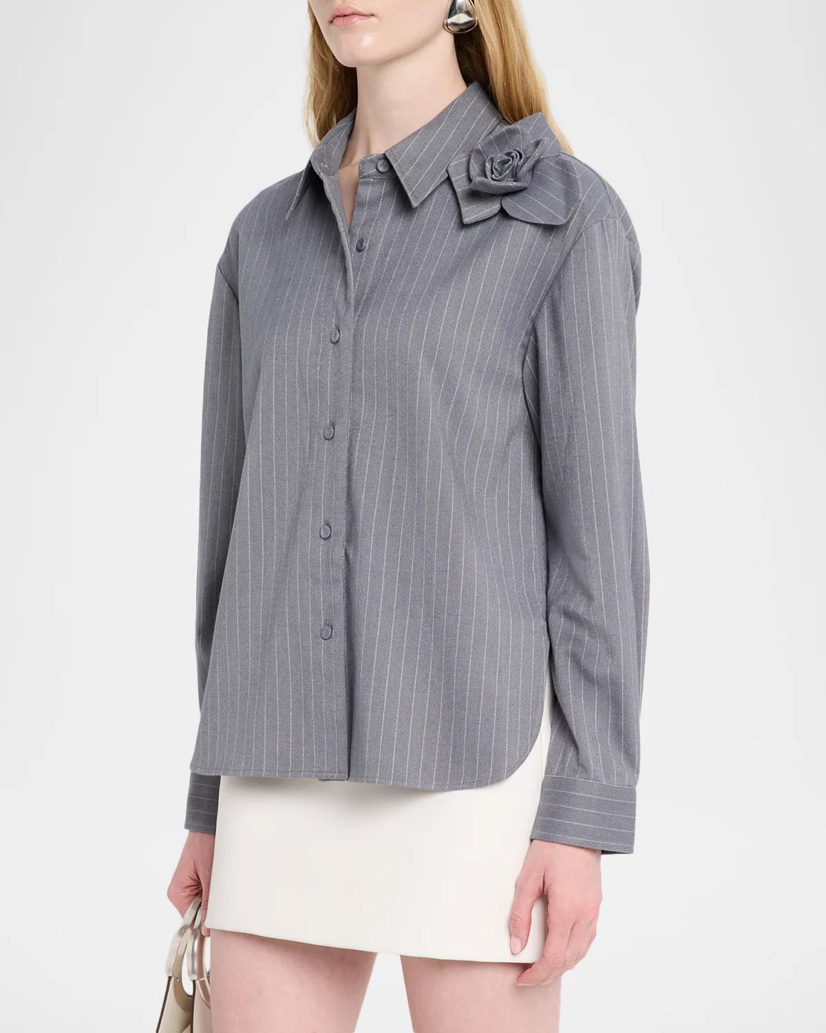 Flor 3D Rose Pinstripe Top - thumbnail 4