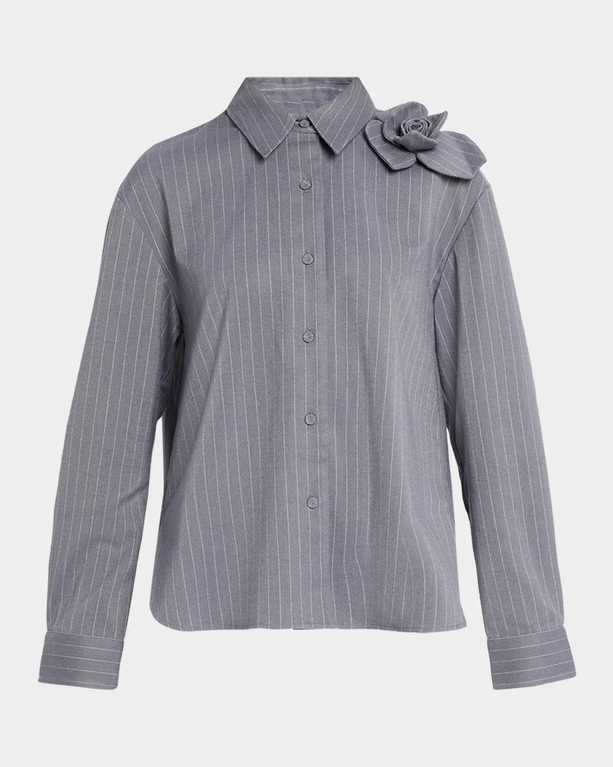 Flor 3D Rose Pinstripe Top