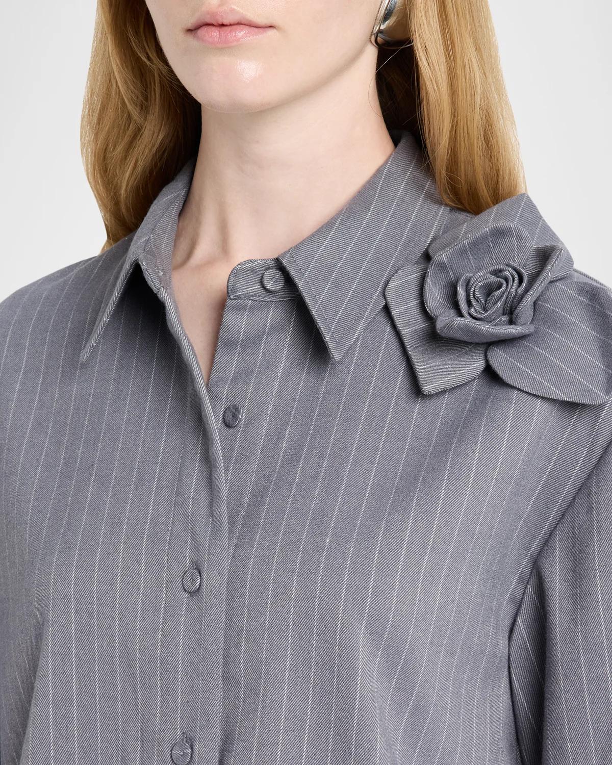 Flor 3D Rose Pinstripe Top - thumbnail 5