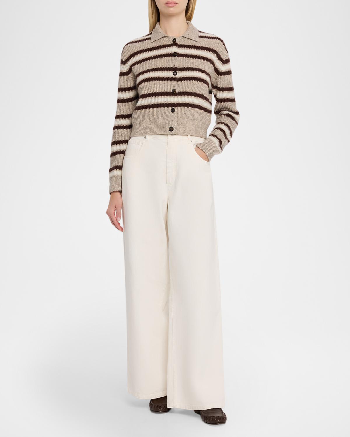 Cashmere-Blend Striped Collared Cardigan - thumbnail 2
