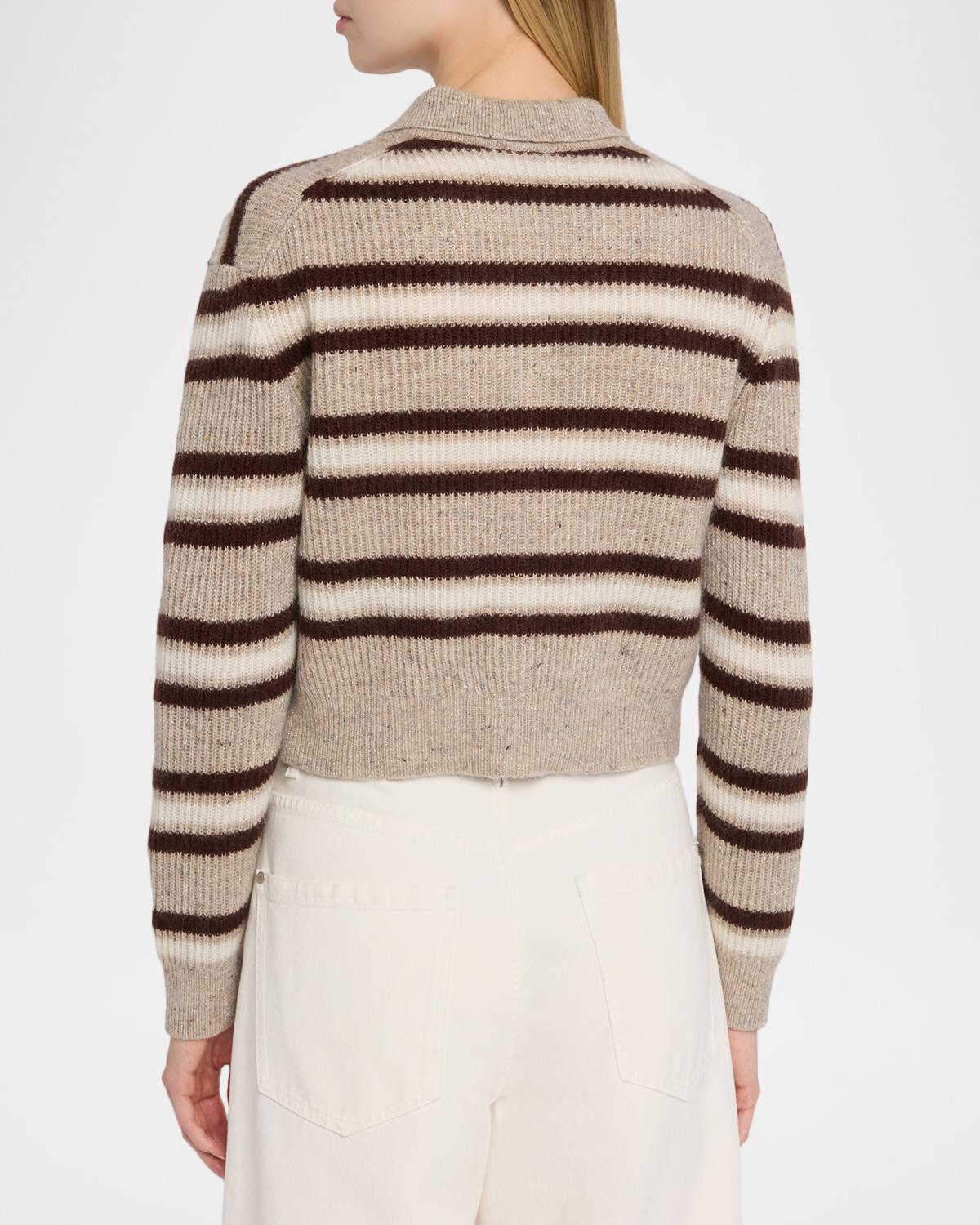 Cashmere-Blend Striped Collared Cardigan - thumbnail 3