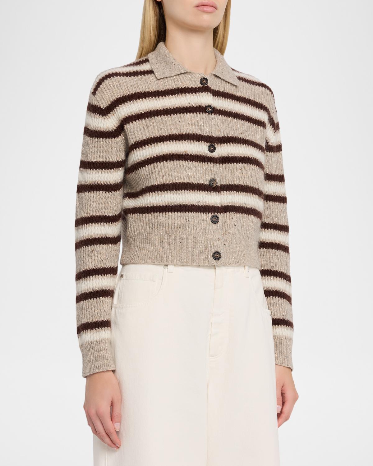 Cashmere-Blend Striped Collared Cardigan - thumbnail 4