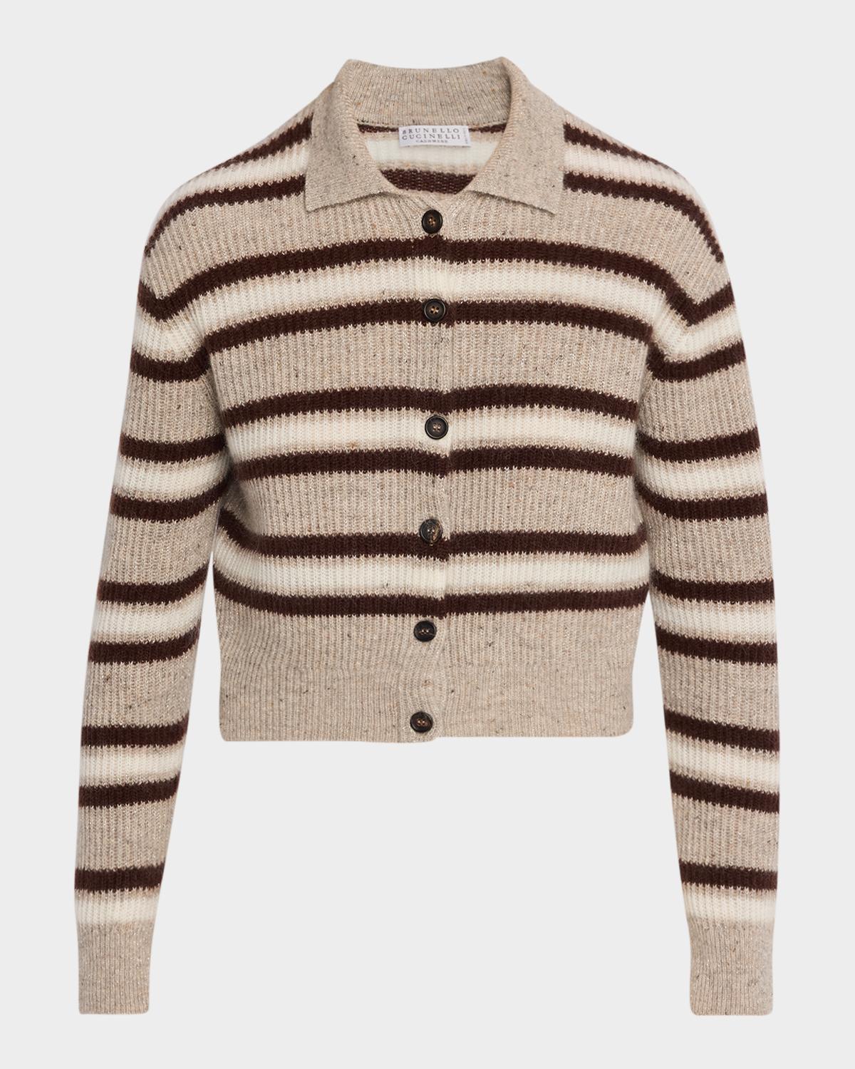 Cashmere-Blend Striped Collared Cardigan