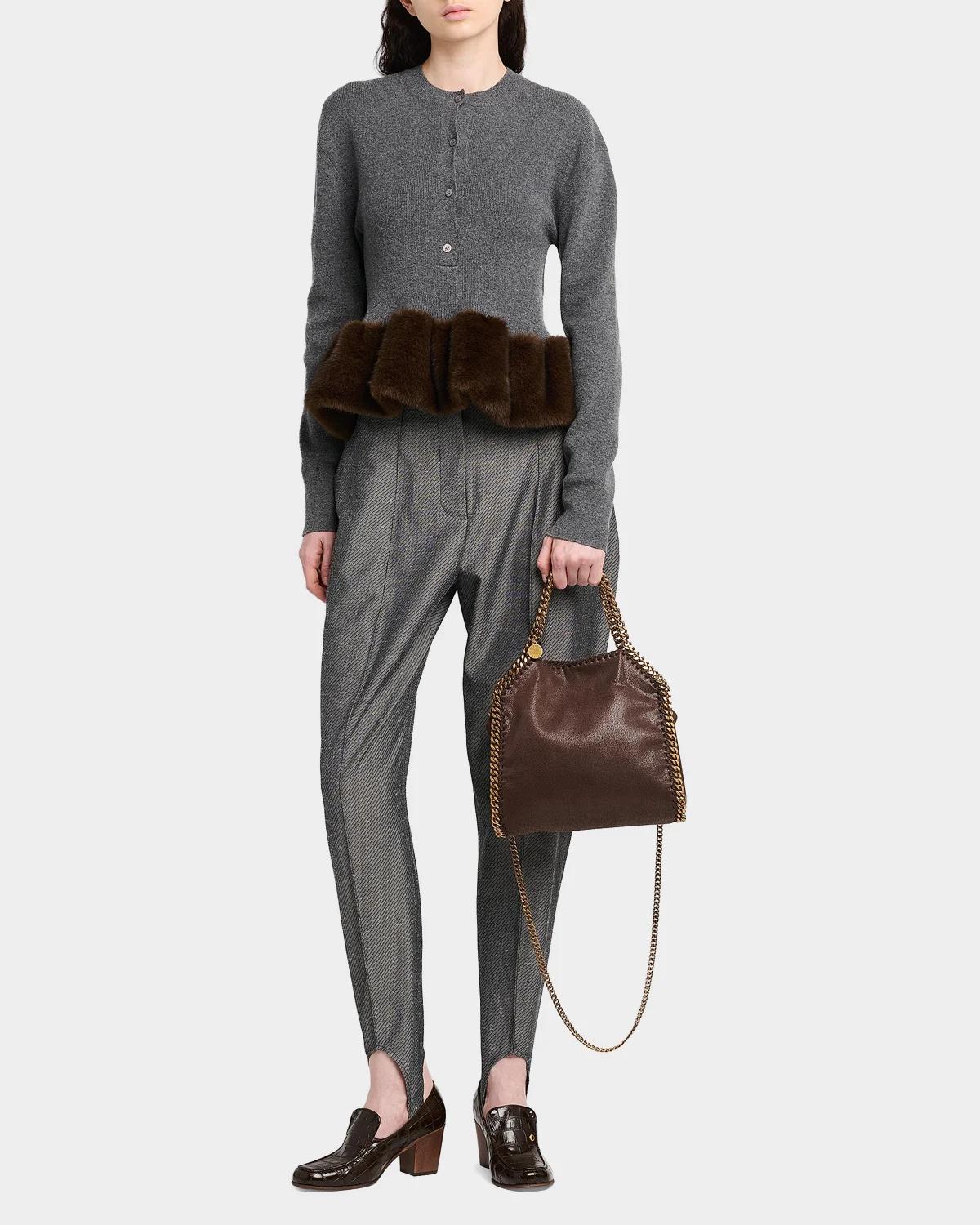 Faux Fur Trim Wool Crewneck Sweater - thumbnail 2