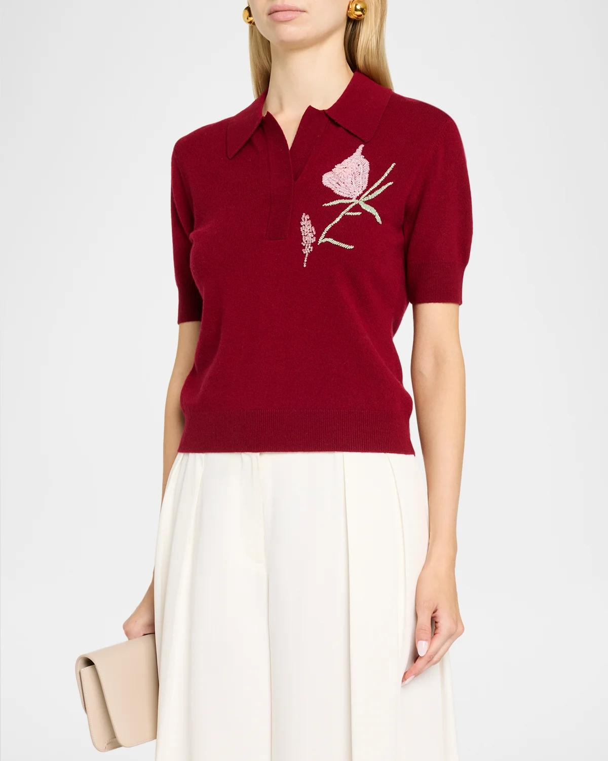 Ailey Embroidered Wool-Cashmere Polo Sweater - thumbnail 4