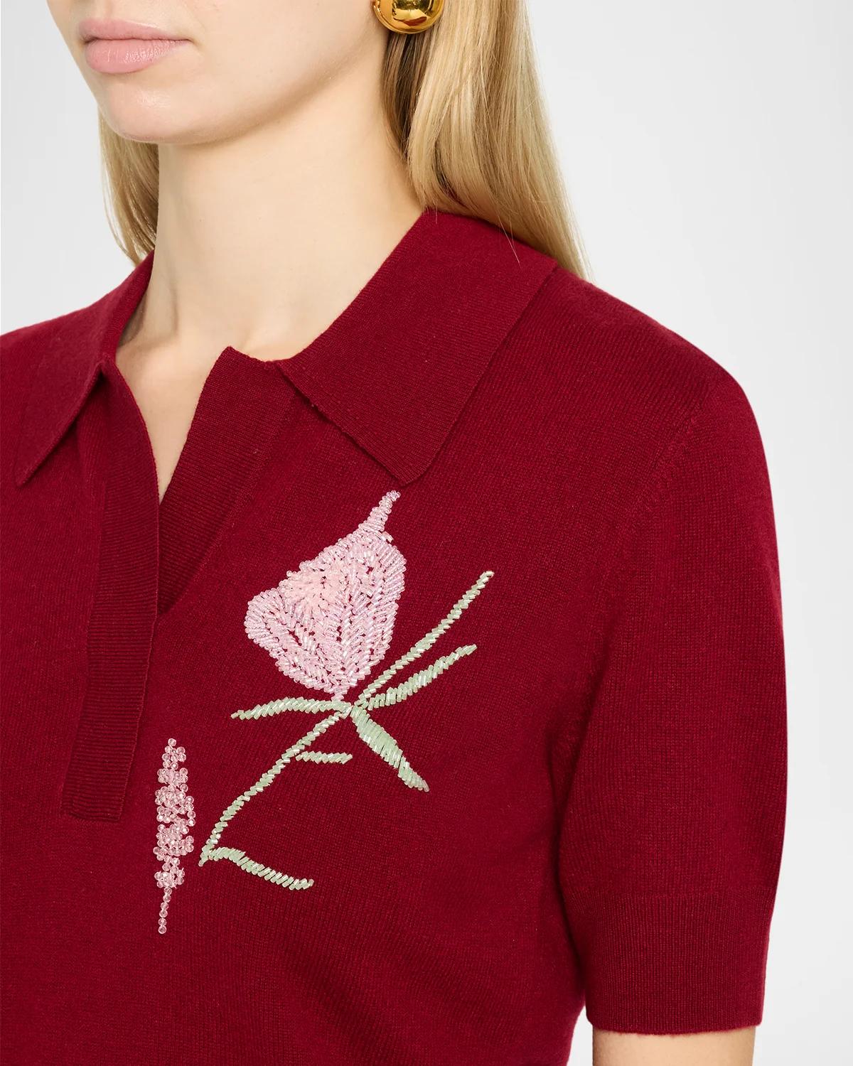 Ailey Embroidered Wool-Cashmere Polo Sweater - thumbnail 5