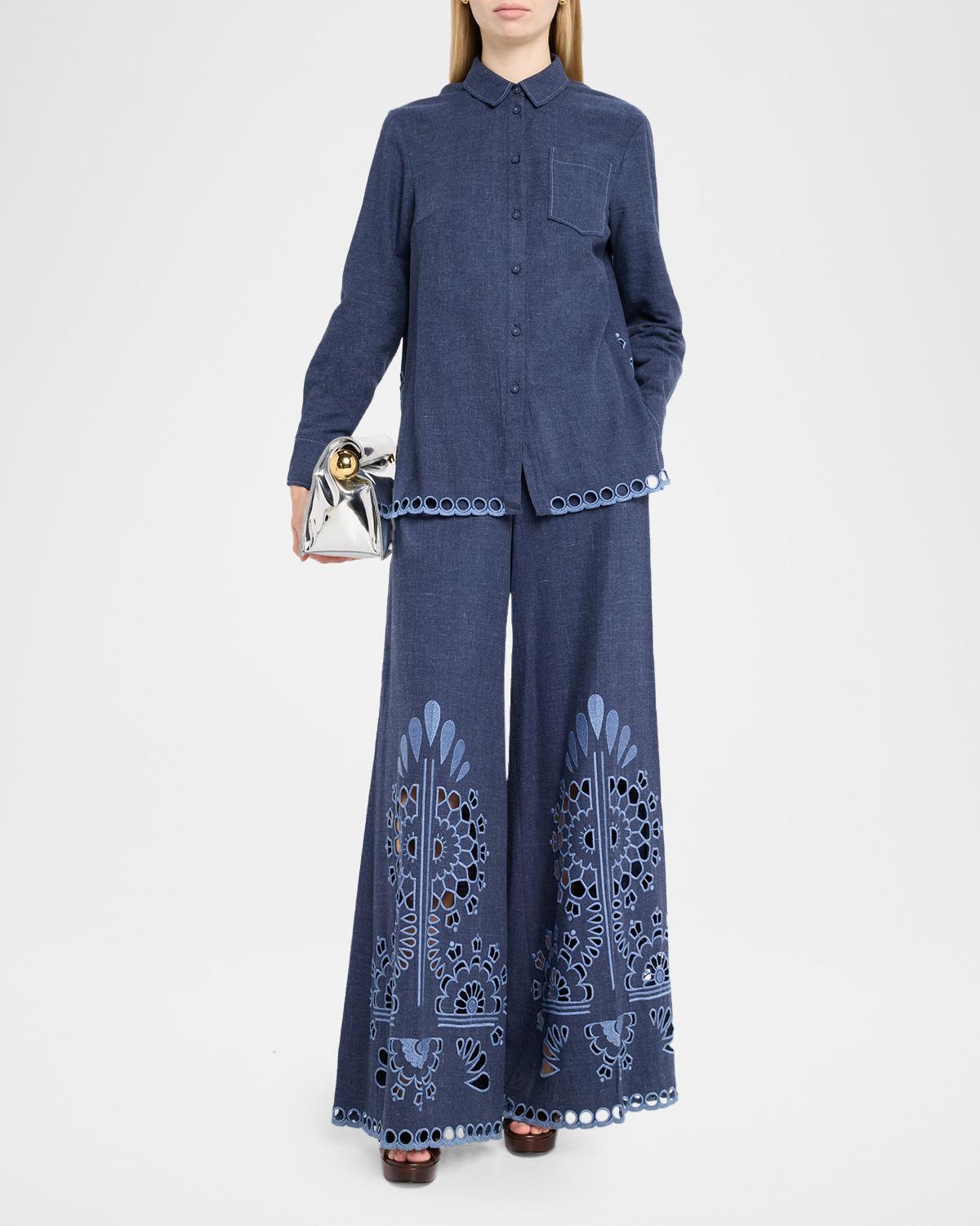 Cutwork Embroidered Cotton Button-Down Shirt - thumbnail 2