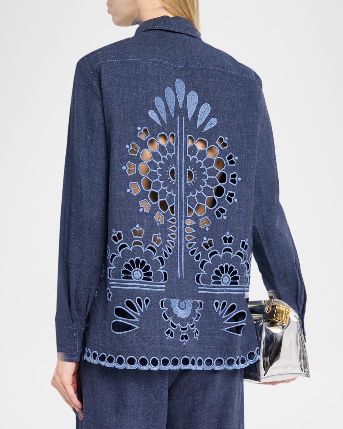 Cutwork Embroidered Cotton Button-Down Shirt - thumbnail 3