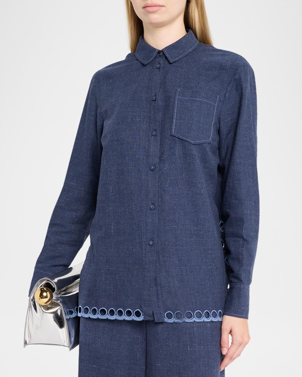 Cutwork Embroidered Cotton Button-Down Shirt - thumbnail 4