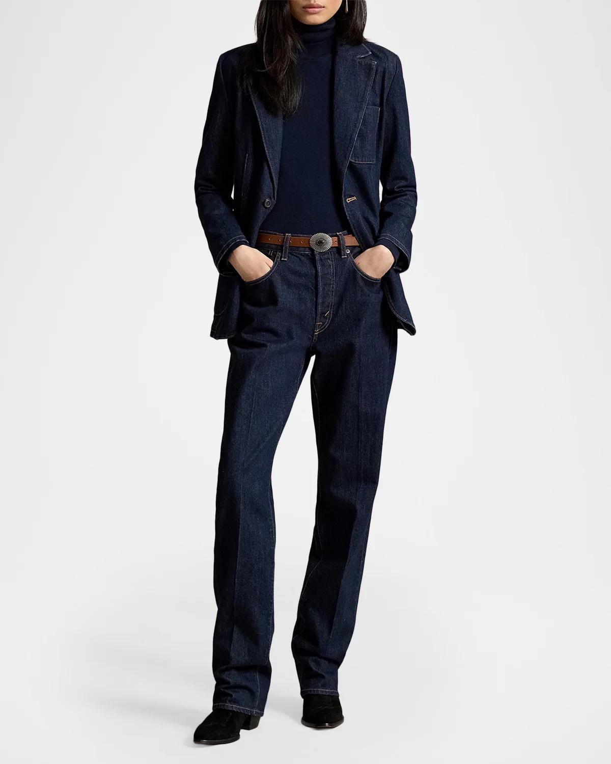 Single-Button Denim Blazer - thumbnail 2