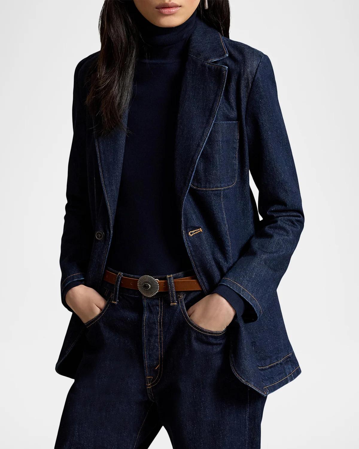 Single-Button Denim Blazer - thumbnail 4